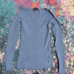 Ruffle trim cuff Ann Taylor ribbed stretchy sweater periwinkle purple blue xs